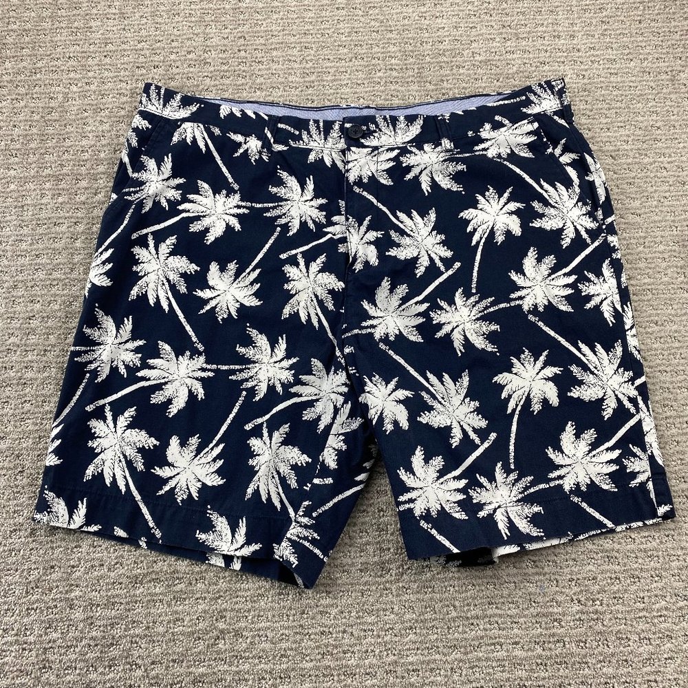 Tommy Hilfiger Shorts Men 40 Navy Blue Chino Short Pants All Over Palm Trees